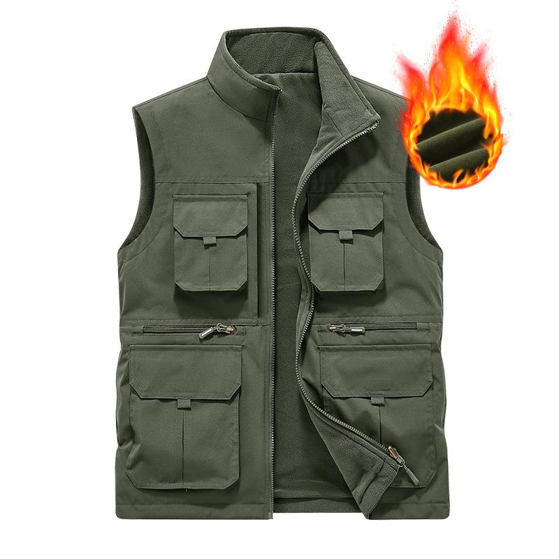 Vest Winter Warm Tooling Fleece Thickened MiddleAged MultiPocket Outdoor Vest DoubleSided Wear Men'S Vest