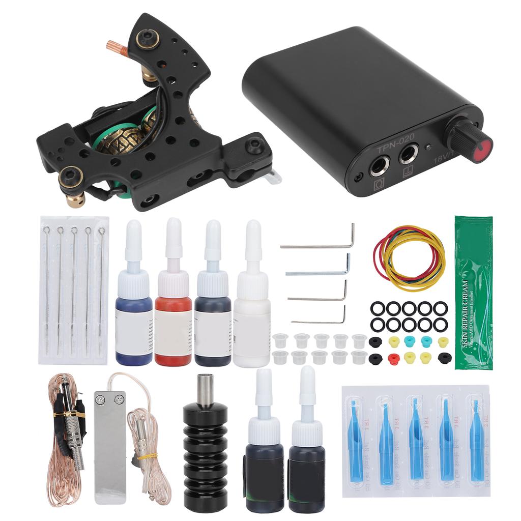Complete Tattoo Machine Kit Professional Tattoo Kit with Coils Tattoo Machine 6 Ink Power Supply