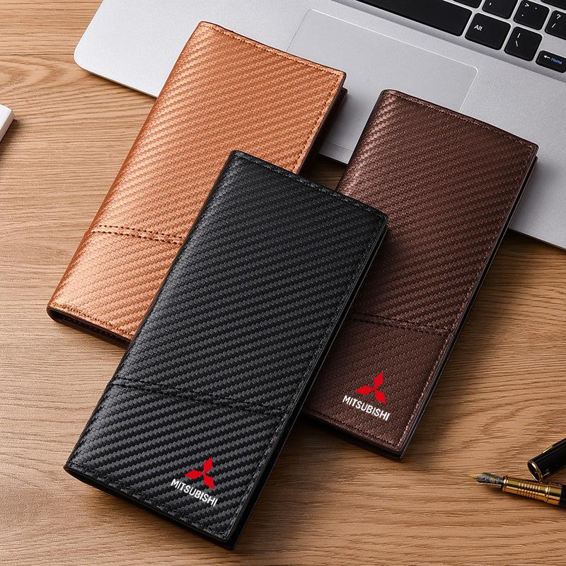 Leather Car Key Bag Auto Long Wallet with Multiple Card Slots for Mitsubishi Outlander Lancer 9 ASX L200 Pajero Montero Eclipse
