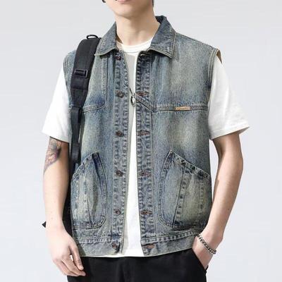 Herren Retro Denim Arbeitsweste - Frühjahr/Herbst 2025 Kollektion, Neues lockeres Gilet
