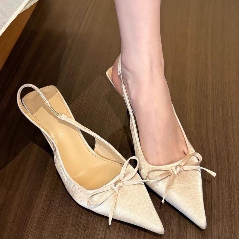 Fashion New Fashion Satin Pointed Toe High Heeled Sandals Women Sexy Thin Heels Slingback Shoes Bow Elegant Party Dress Shoes Women Pump