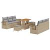Ensemble de 9 Pièces de Canapés de Jardin avec Coussins Beige Poly Rattan Acacia, Ensemble 3 Pièces de Salle à Manger 3361702