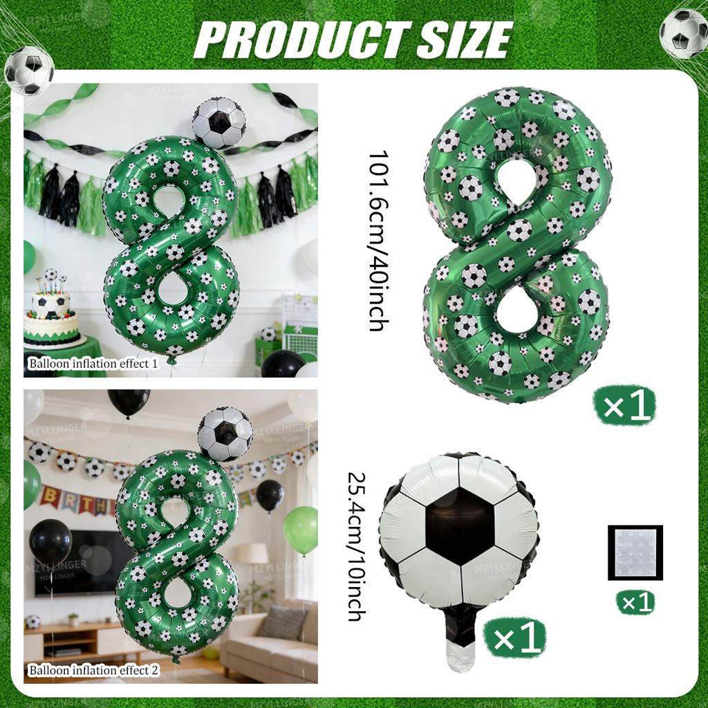 Football print number balloon set 0-9 mini football aluminum film balloons for birthday parties, anniversaries, event decoration