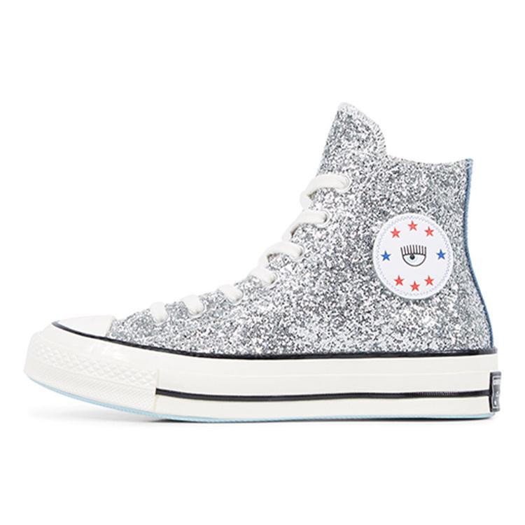 Converse Womens Chuck 70 High 'Silver Glitter Blue' (women's sizes) Blue / Silver Skateboard Shoes 563829C