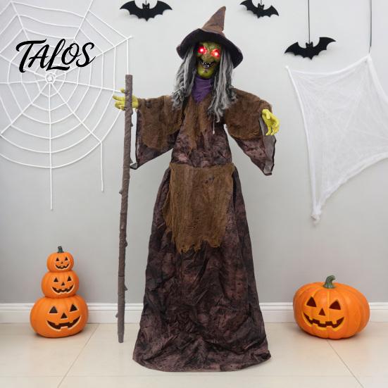 Decorazione Portatile Pieghevole per le Feste Halloween Animatronici Spaventosi Decorazione Strega, In Piedi Attivata dal Suono con Voce Spaventosa per Giardino Esterno, Horror
