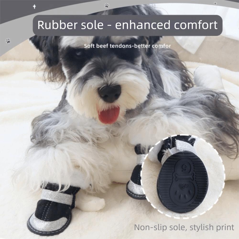 4Pcs/Set Waterproof Winter Dog Shoes Thickened Soft Sole Anti-slip Dog Shoes Adjustable Warm Pet Snow Boots Outdoor Indoor