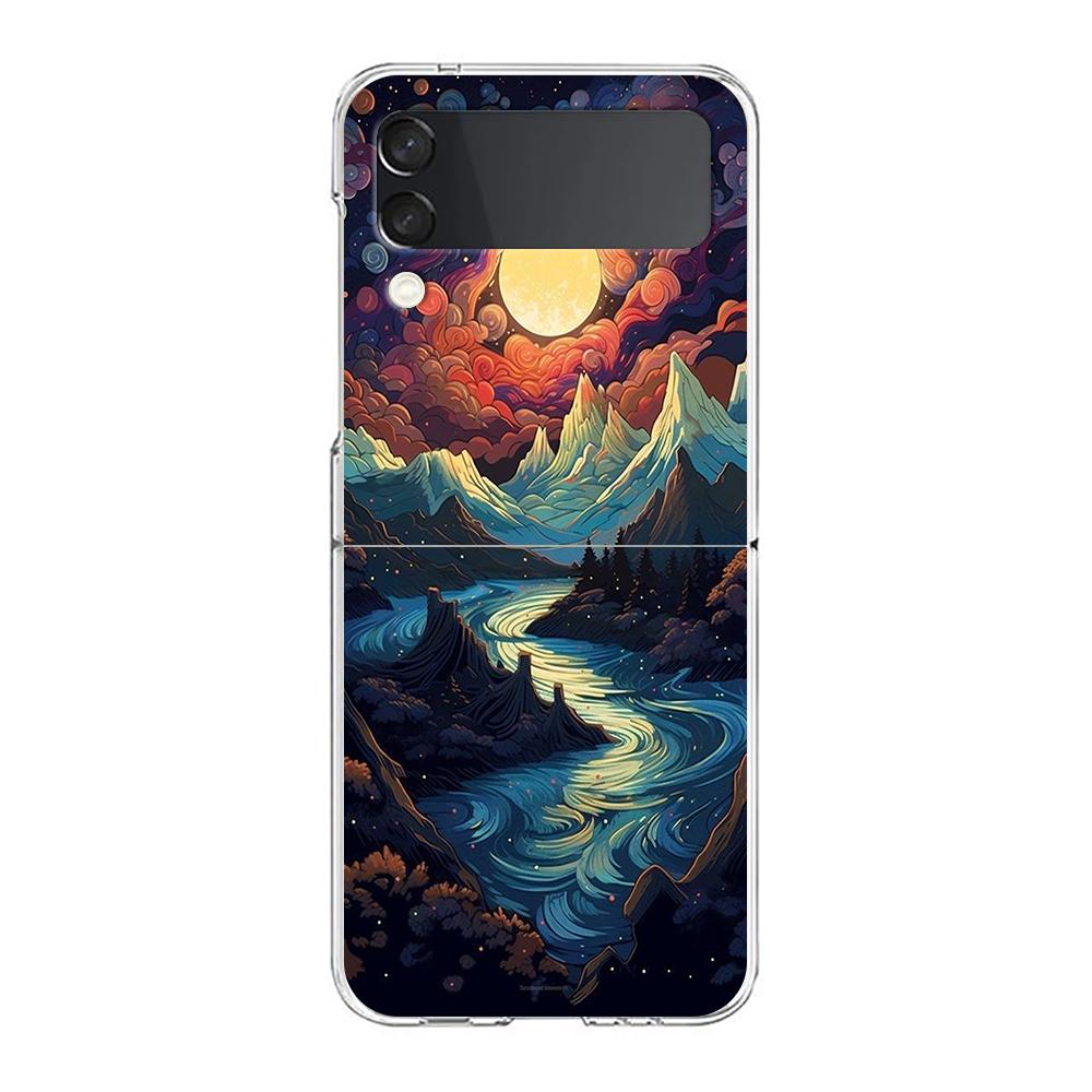 Phone Cover For Samsung Galaxy Z Flip 6 5 4 Case Transparent For Samsung Z Flip 3 Hard PC Foldable Shell Mountain Forest Capas