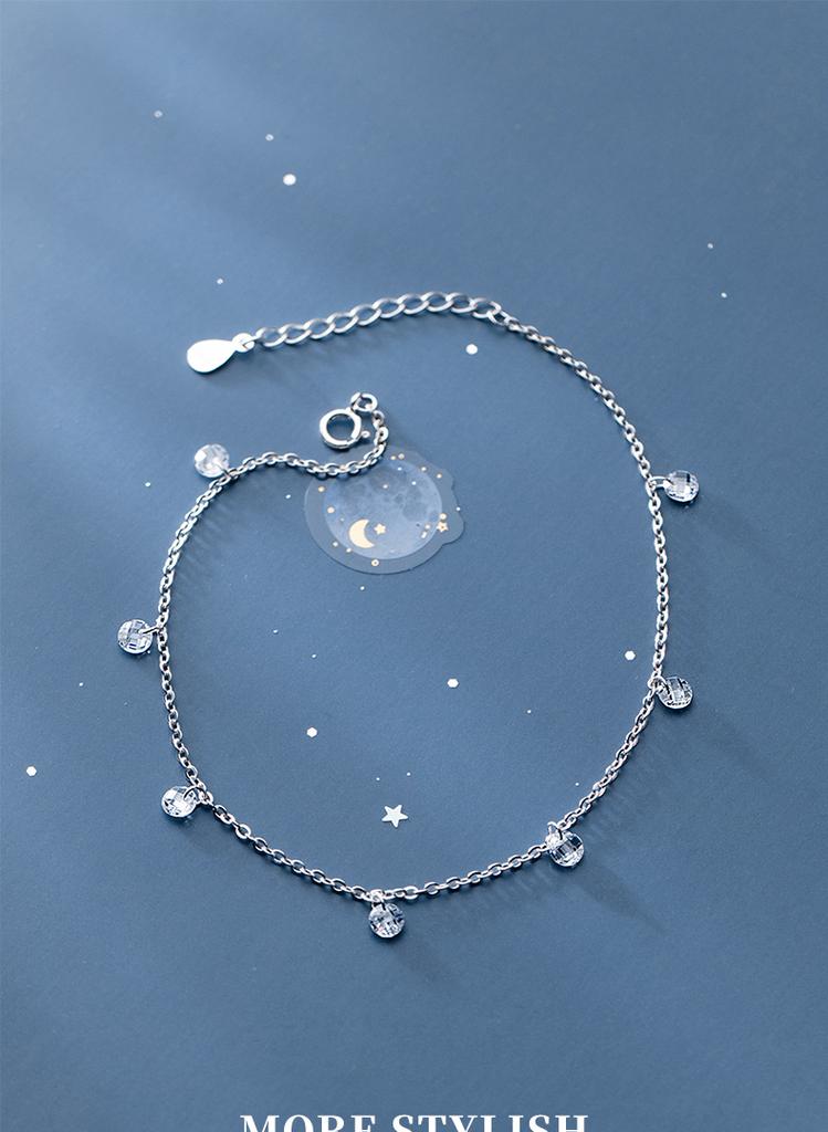 Simple 925 Sterling Silver ZIrcon Beads Anklets for Women Summer Foot Jewelry