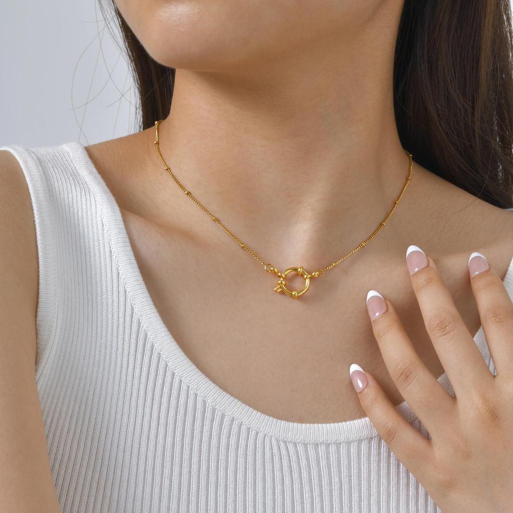 Fashion Women'S Accessories Stainless Steel Bead Chain Bubble Buckle Gold Necklace 2209
