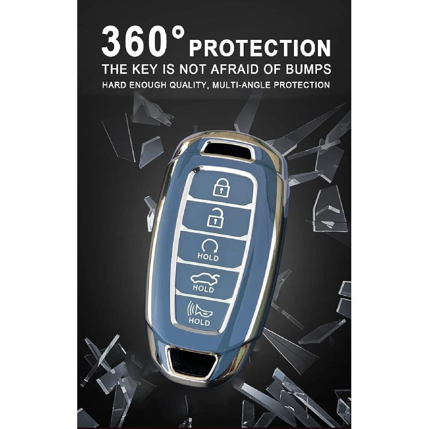 HIBEYO Key Fob Cover for 2018 2019 2020 2021 2022 Hyundai Santa Fe Venue Kona Veloster Palisade Elantra GT Accessories with Keychians Key Case Shell