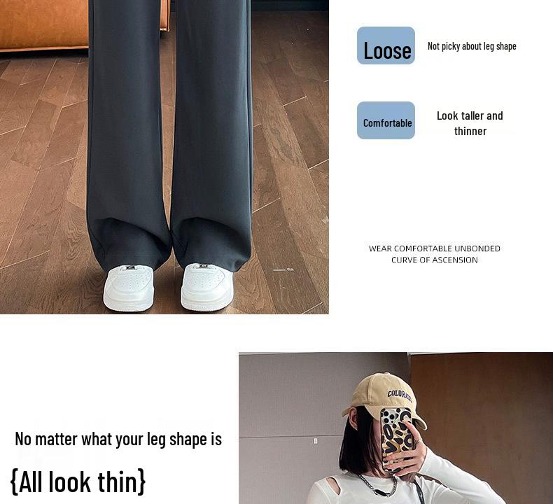 Women's 2024 Spring/Autumn Slimming Drape Pants - Narrow & Wide Leg, High-End Straight-Leg Suit Style