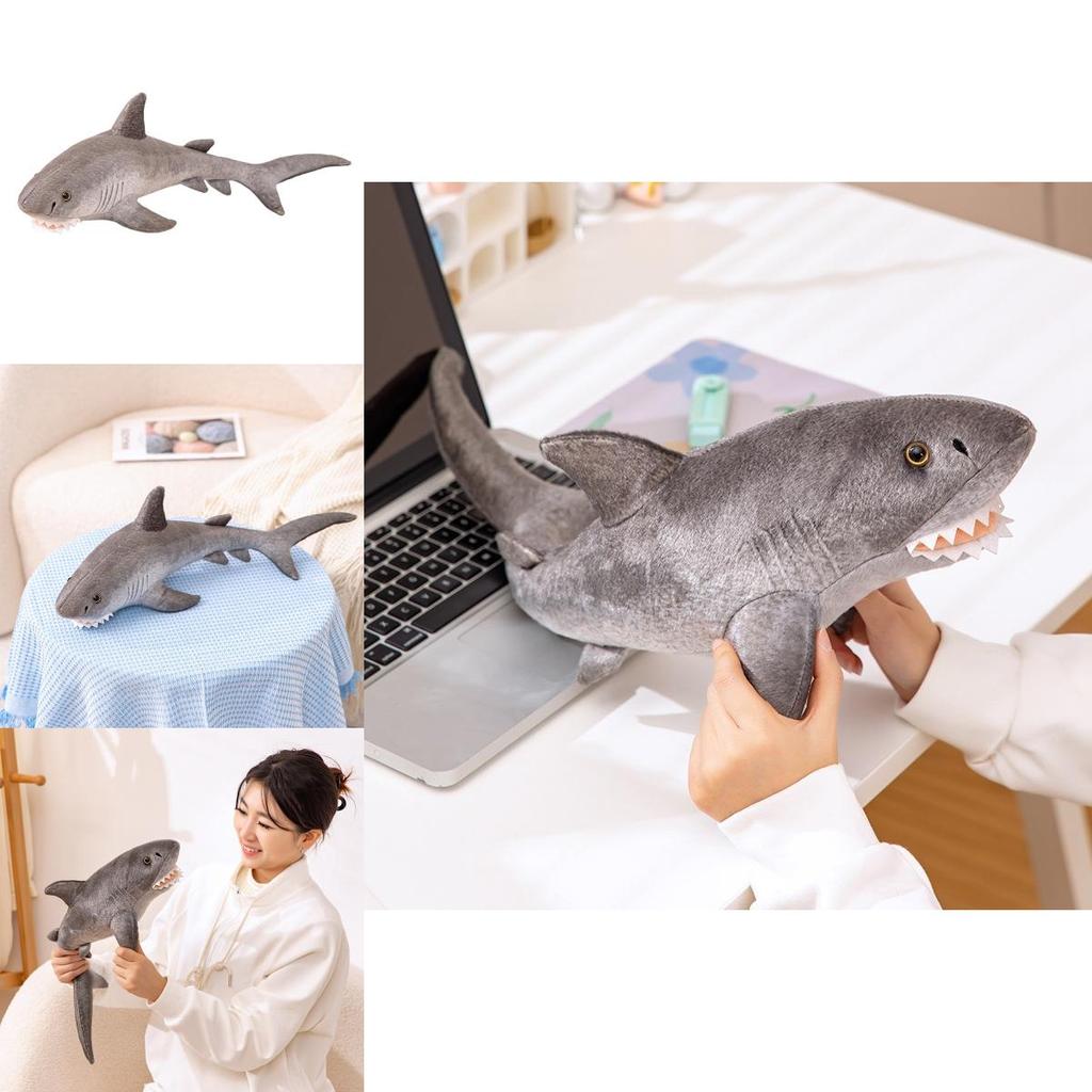 Realistic Gray Shark Plush Toy 60cm Soft Stuffed Animal Doll For Kids And Adults