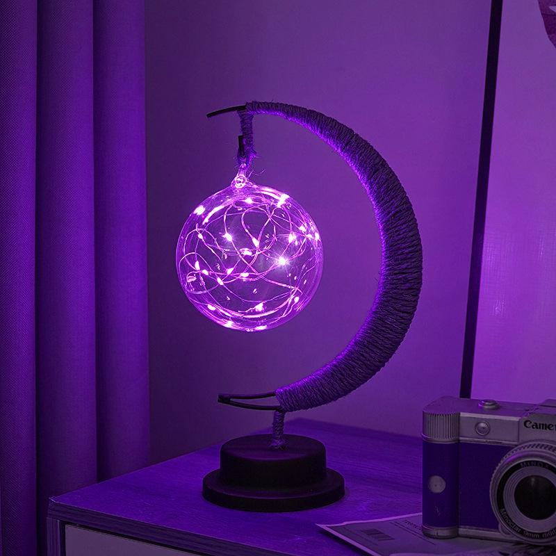 LED Star and Moon Vine Ball Desk Lamp with Hemp Rope and Iron Art - USB Decorative Night Light