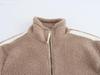 Women's 2024 Winter Camel Lambswool High Neck Zip Jacket with Side Stripe