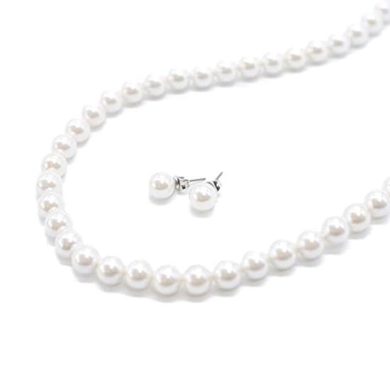

[waco blossom] Necklace and Earrings Pearl Set S 40cm Formal Wear for Women, Weddings, Funerals, and Other Occasions, Shell Pearl, Made in Japan,