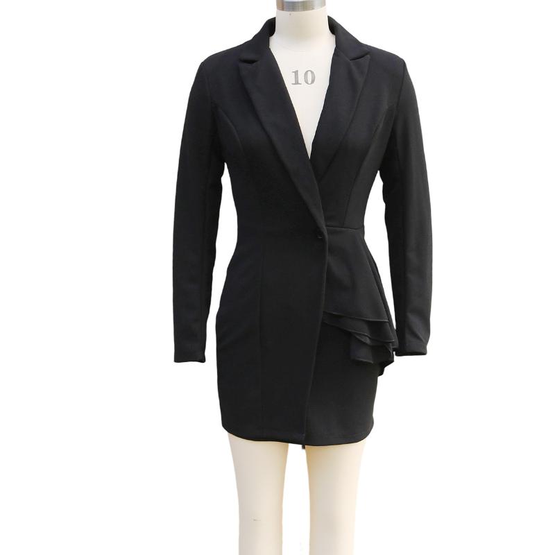 Women's Elegant Lapel Collar Blazer Dress Ruffle Trim Single Button Long Sleeve Slim Fit Bodycon Mini Dress Office Business Formal Party Wear