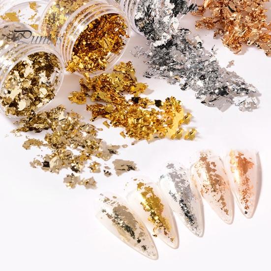 1 Box Nail Art Sequins Decoration Golden/Silver Color Irregular Tin Foil Flake DIY Manicure UV Gel Polish 3D Glitter Nail Decoration Accessories for
