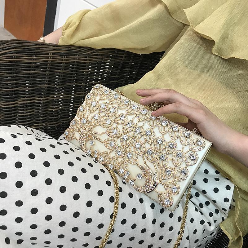 Fashion versatile chain shoulder messenger bag temperament personality diamond-encrusted peacock hand dinner bag new women's bag