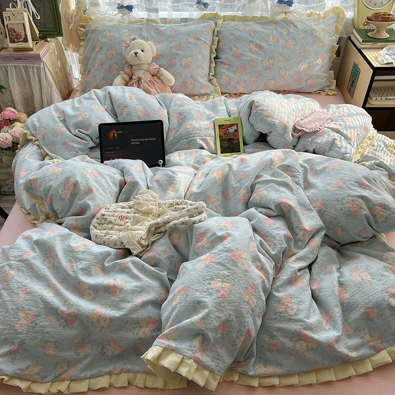 insA Cotton Bed Four-piece Set Pure Cotton New Maternal and Infant Grade Bed Sheet Quilt Cover Student Dormitory Three-piece Set