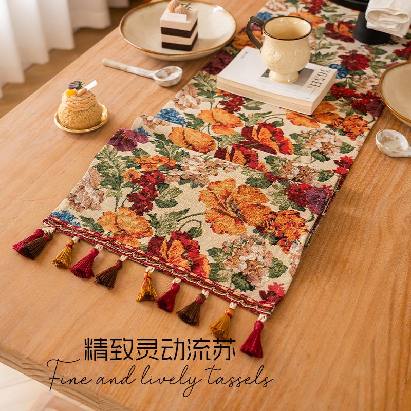 American Retro Floral Table Runner Long Decorative Cloth for Coffee TV Dining Table Atmosphere Fabric Cover