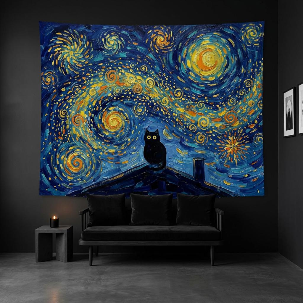 Black Cat Flower Garden Tapestries Watercolor Floral Art Tapestries Butterflies Nature Wall Tapestry Bedroom Dormitory Living