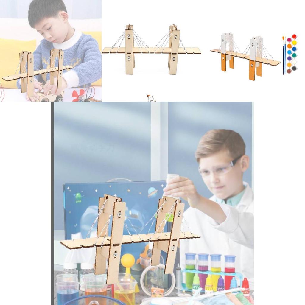 Kindergarten Students Wooden Assembled Cable-stayed Bridge Handmade Kit Cognitive Educational Toy Wholesale
