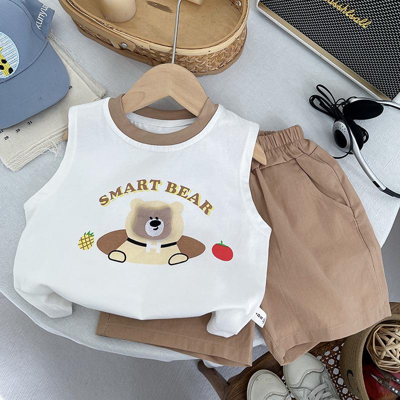 Korean Style Baby Vest & Shorts Set - Summer 2026 New Arrival, Super Cute Cartoon Design for Boys & Girls