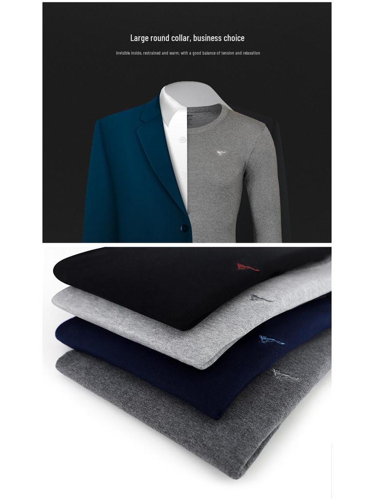 Septwolves Men's Thin Pure Cotton Autumn Underwear Set: Round/Crew Neck Warm Bottoming Shirt & Pants.