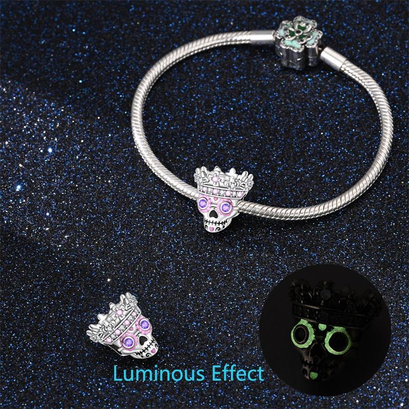 Amazing Copper Glow In The Dark Boo Ghost Charm Fit Original Bracelet Sparkling Skull Char Halloween Jewelry Gift