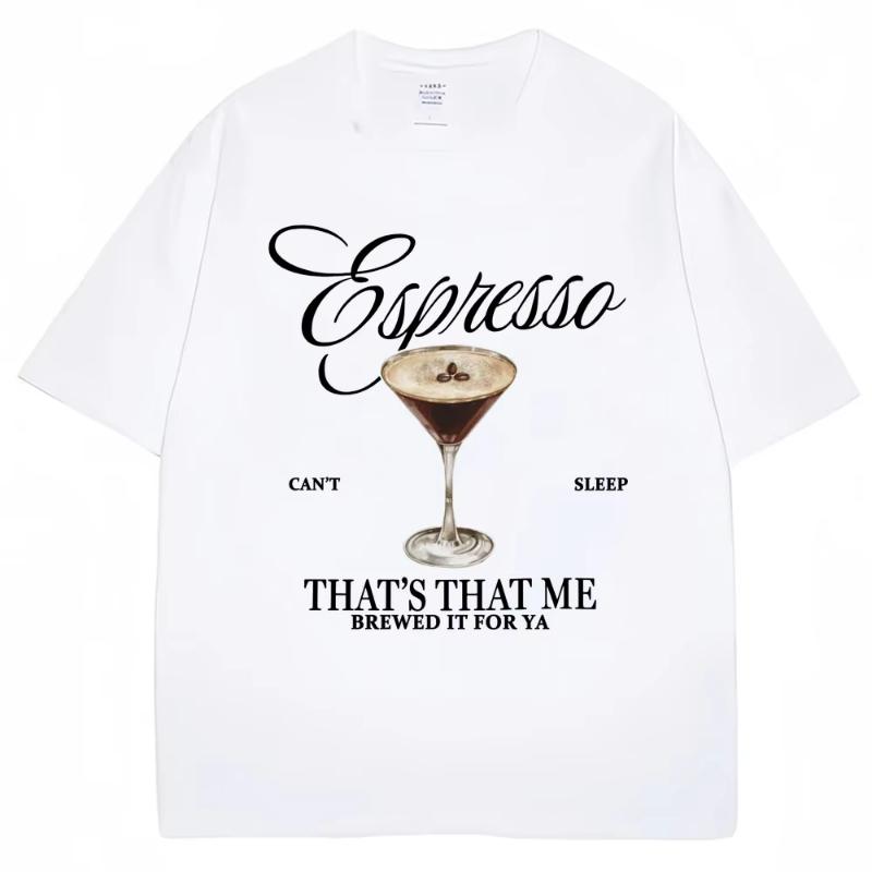 

Модная футболка с принтом Sabrina Carpenter Espresso Martini Эстетичная унисекс женская футболка Свободный повседневный топ из мягкого хлопка Streetwear S