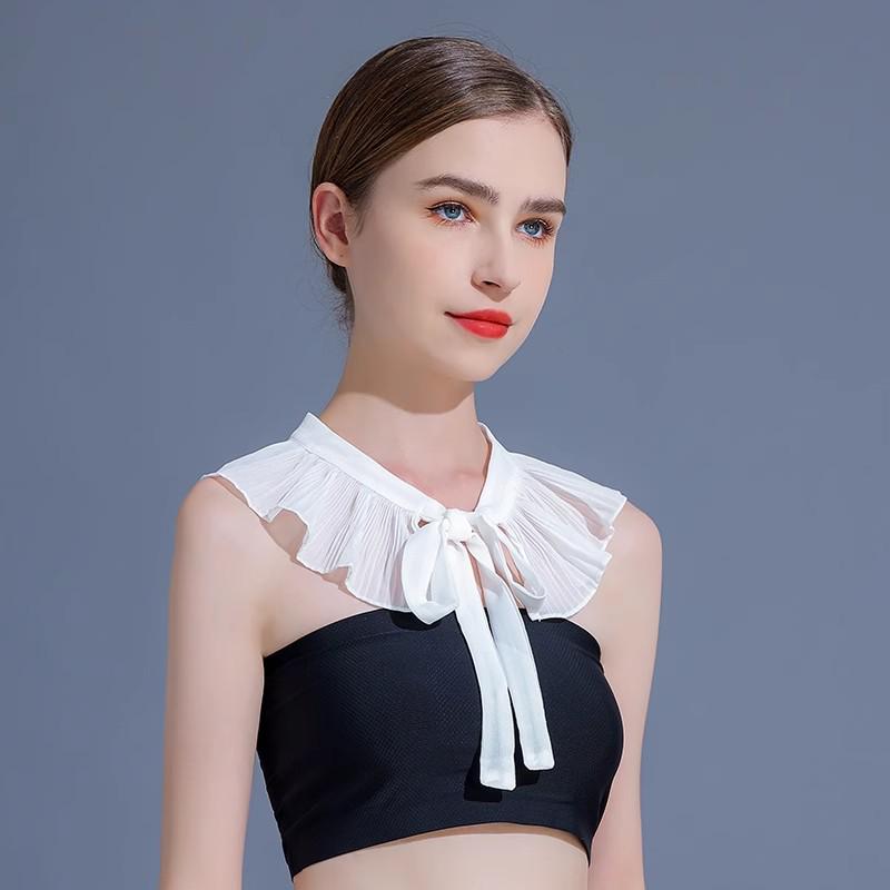 Spring/Summer 2025 Chiffon Pleated Shawl with Lace Ruffle & Peter Pan Collar for Girls