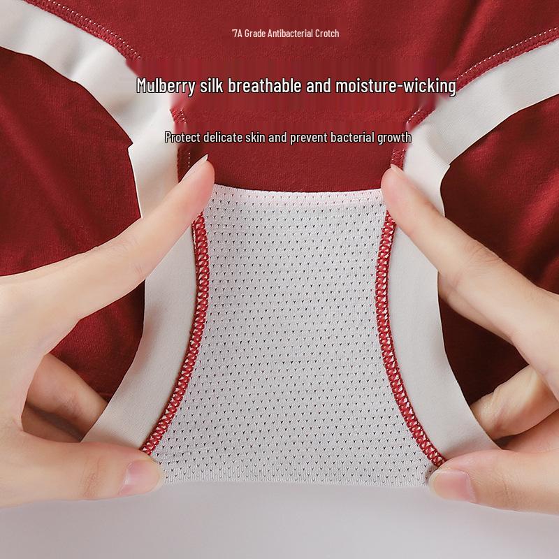 Women's Mid-Waist Red Modal Briefs with Antibacterial Crotch, Ideal for New Year Luck and Weddings
