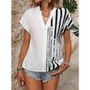 Summer New Short-sleeved Versatile Casual Women's Shirt V-neck Striped Loose and Comfortable Top