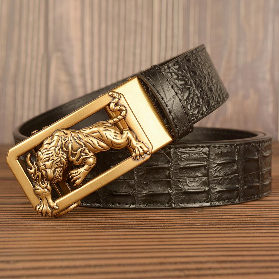 New Tiger Zodiac Automatic Buckle Men's Crocodile Pattern Cowhide Belt