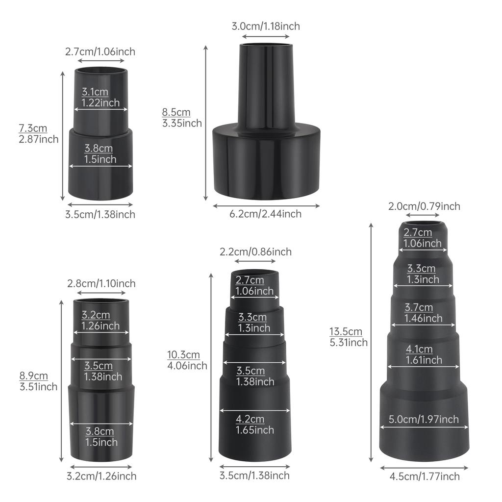 ABS Plastic 5pcs Universal Vacuum Hose Adapter Kit Heavy Duty Reusable Shop Vac Secure Connection Tight Seal