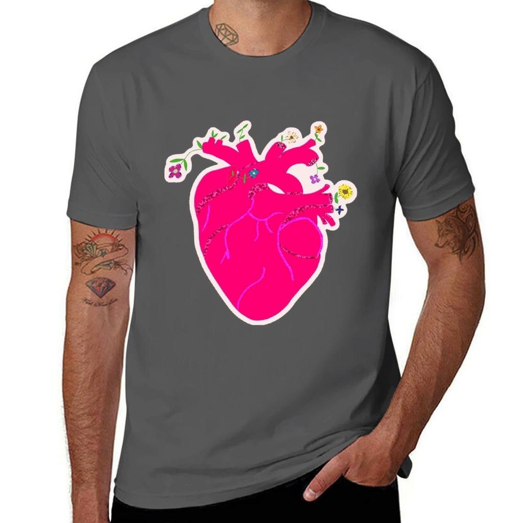 Heart with Flowers TShirt Work Comfort TShirt for Men