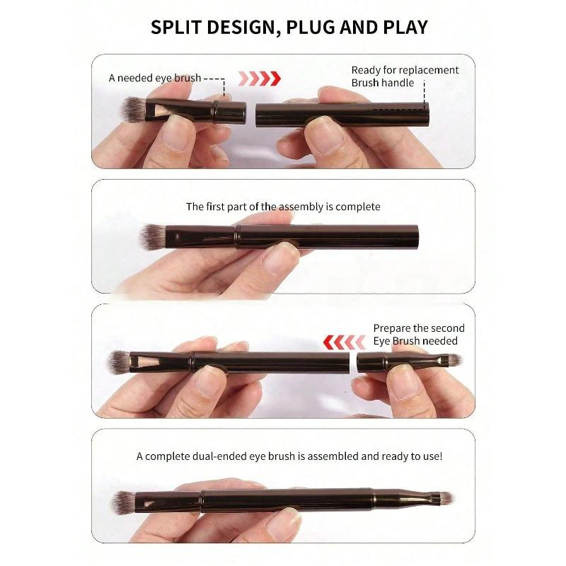 6pcs Portable Makeup Brush Set, Detachable Brush Heads, Mini Travel Makeup Brushes Nose Contour Brush, Concealer Brush, Eyeshadow Brush