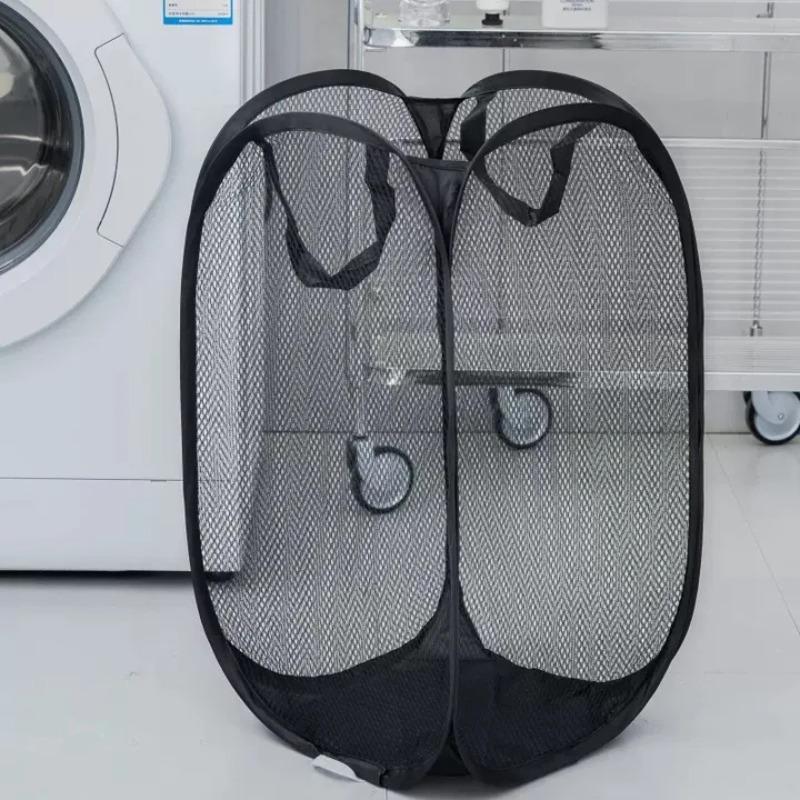 Folding Dirty Laundry Sorting Basket Washing Frame Bathroom Cloth Mesh Storage Bag Frame Bucket Laundry Organizers Storage Pouch