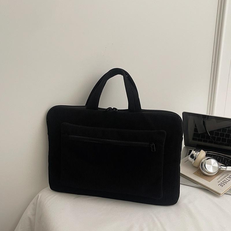 

New Inch Large Capacity Top Handle Bag Comfortable and Versatile Texture Laptop Bag Stylish Corduroy Shoulder Bag for Commuting чёрный