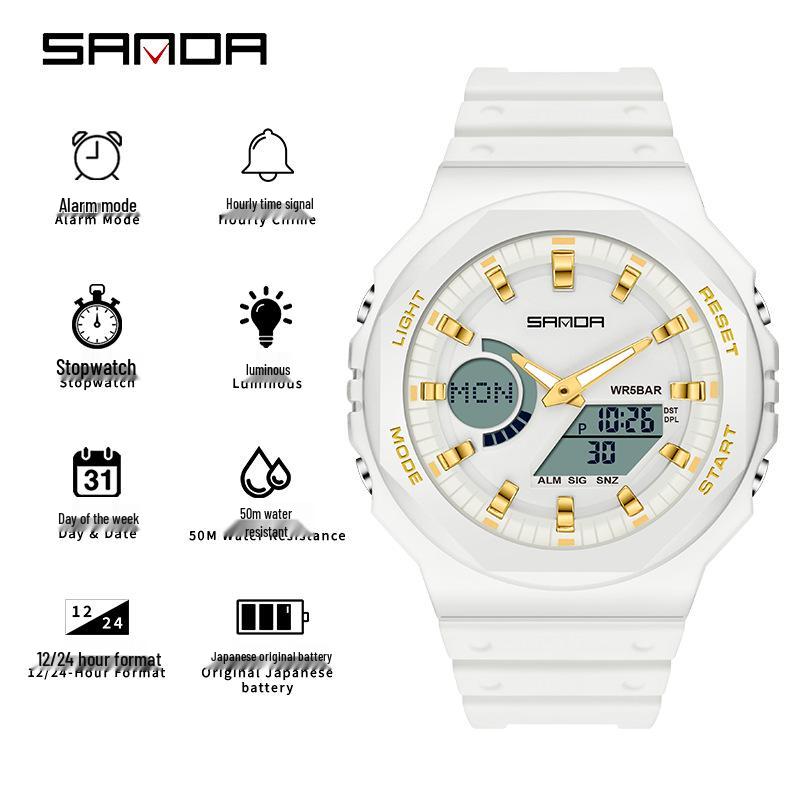 Sanda Trendy Luminous Waterproof Multifunctional Unisex Electronic Watch