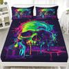 3pcs Fitted Sheet Set Skull 3D Printed Colorful Drip Paint Breathable Easy Care Bed Sheet With Pillowcases For Bedroom Decor