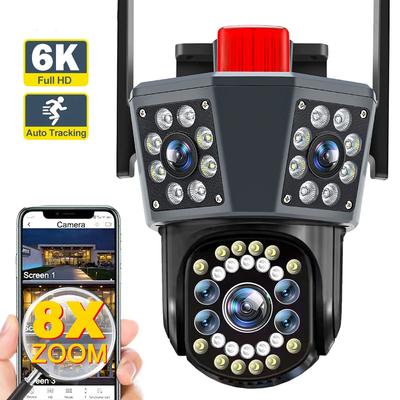 Nová EU 6K 12MP WIFI IP venkovní kamera s 8x zoomem Sledování pohybu se třemi objektivy PTZ 4K videokamera Vodotěsné sledování Zabezpečení