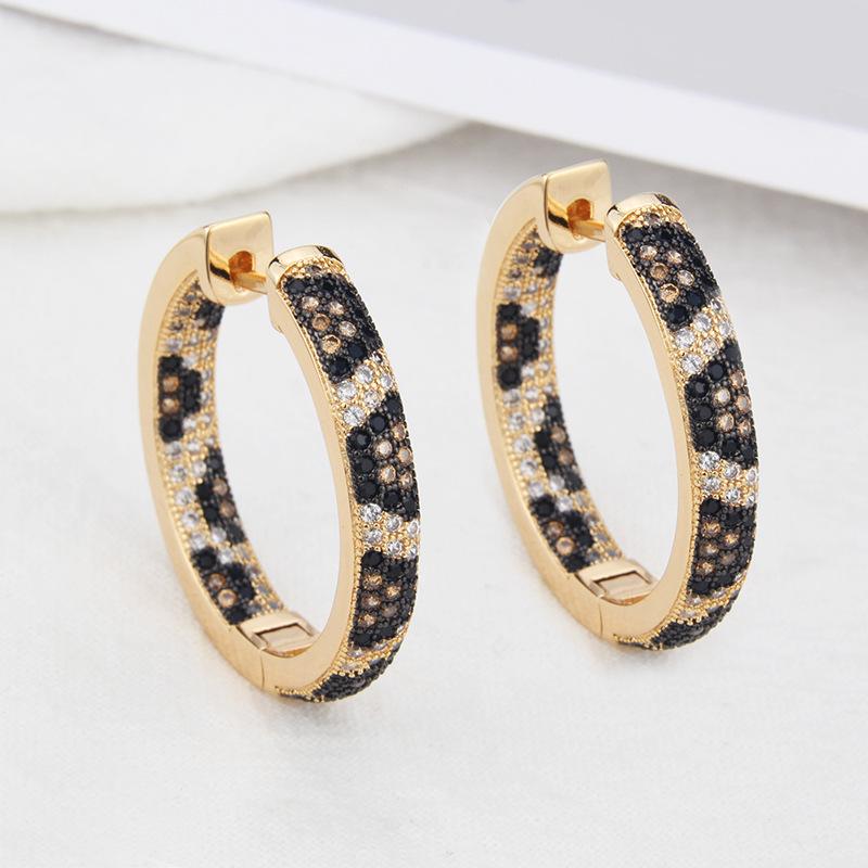 Gold-Plated Leopard Print Zircon Hoop Earrings: Fashionable European & American Style Multi-Design Studs