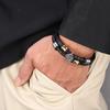 Men's Hand Jewelry High Quality Stainless Steel Charm Layered Bracelet Leather Genuine Braided Black Bracelet