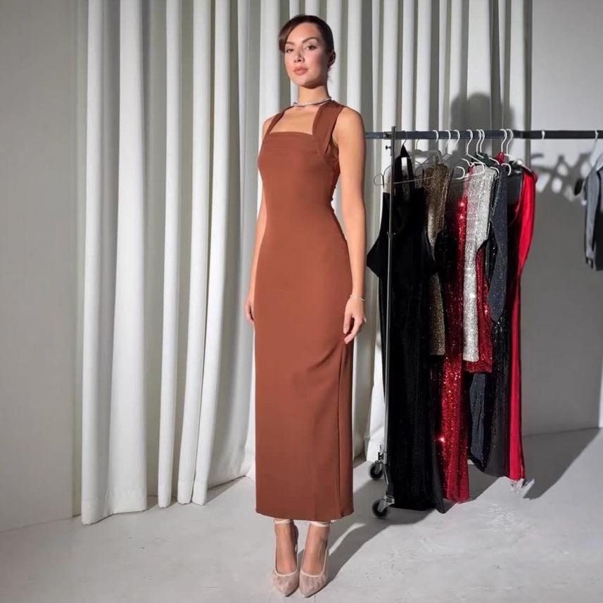 American women's clothing 2025 American style summer new U-neck waist sexy evening dress tight dress