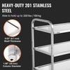 Kitchen Utility Cart, 3 Tiers, Wire Rolling Cart with 450LBS Capacity, Steel Service Cart on Wheels, Metal Storage Trolley with 80mm Basket Curved