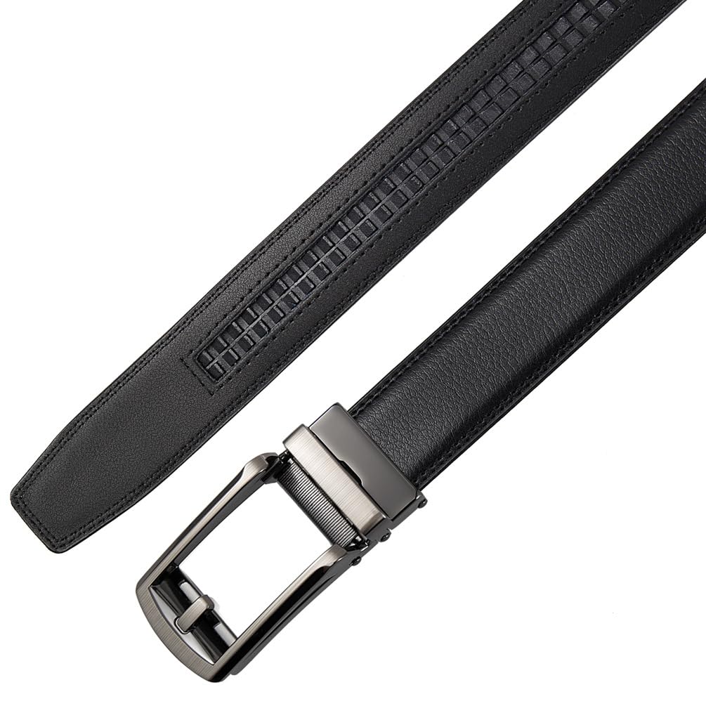 [Hsuivbau] Men's Business Belt - Automatic Locking, Large Size, Genuine Leather Belt - Easy to Use, Suit, No Holes, Business, Gentleman, 75-120cm,