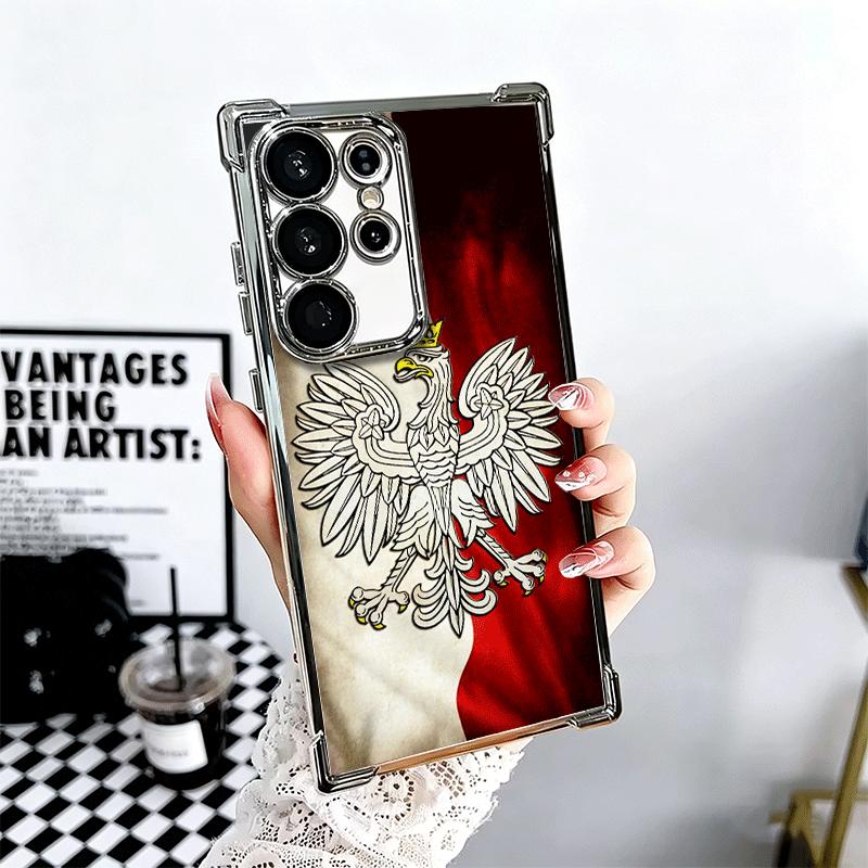 

Poland Flag White Red Plating Phone Case For Samsung Galaxy S24 S25 FE S26 Edge S23 Ultra S22 S21 Plus S20 Anti-Fall Airabag Cov Samsung S21 FE