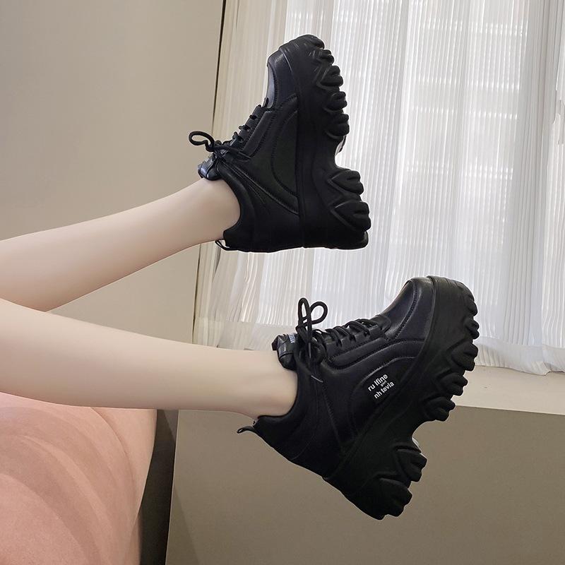 Platform Heel Heightening Shoes for Ladies Spring and Autumn Fashion Lace-up Sports Casual Shoes