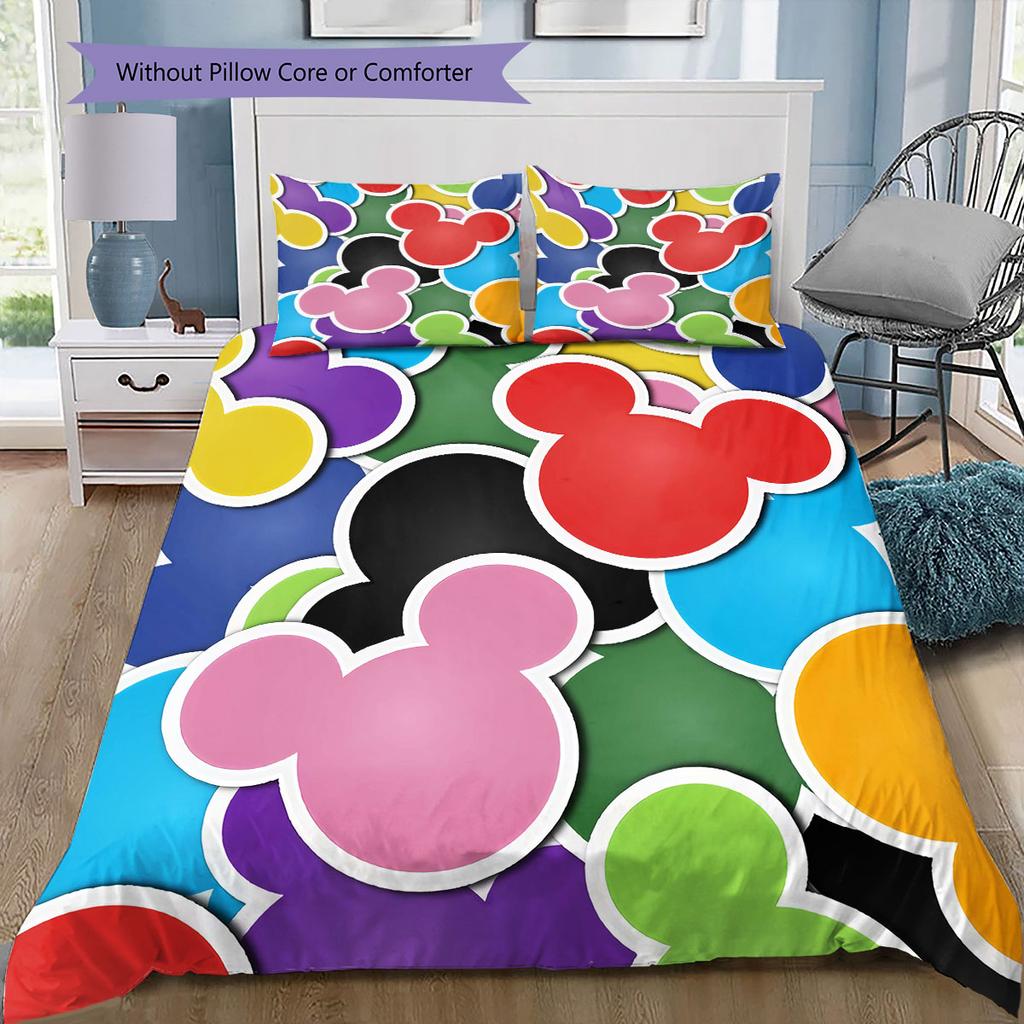 Colorful Mickey Mouse Head Sticker Pattern, Warm and Comfortable Bedding Set, The Perfect Choice To Decorate A Child's Bedroom.